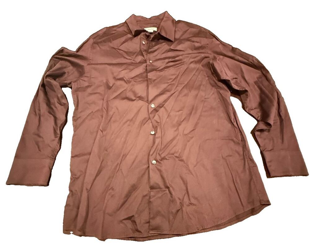 Calvin Klein Mens XL Burgundy Button Up Dress Shirt Long Sleeve Casual Cotton